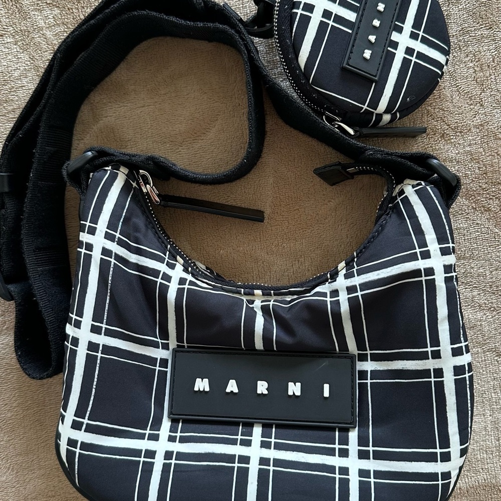 Marni Black and White Plaid Crossbody Bag